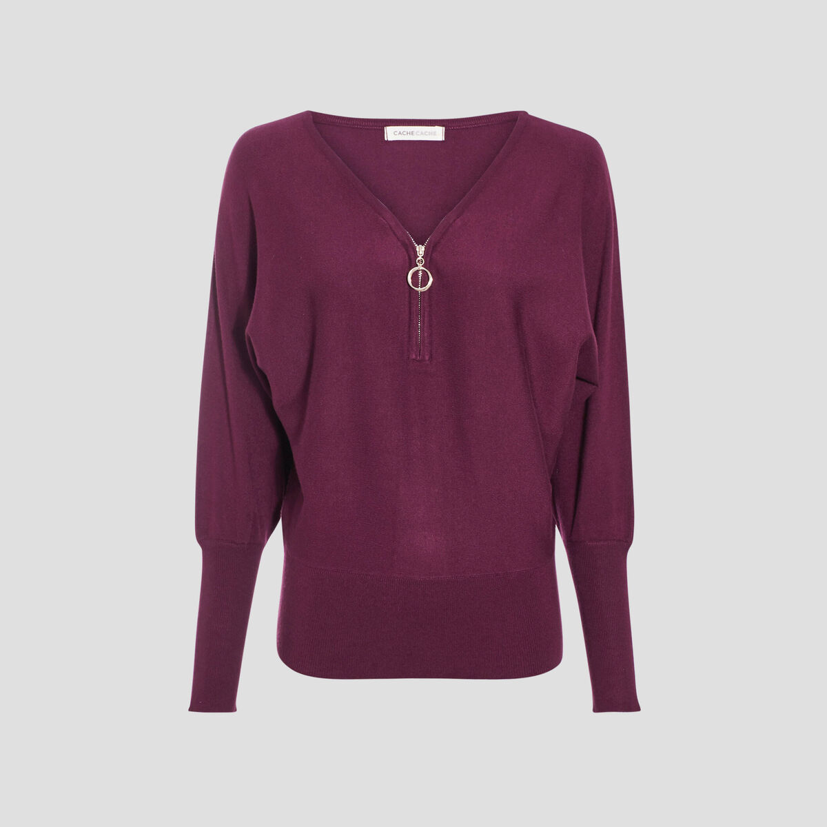 Pull avec col zippé prune femme