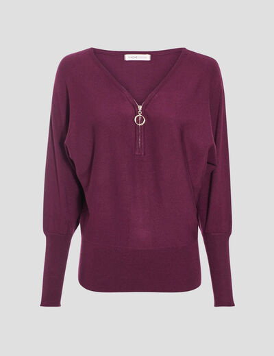 Pull avec col zippé prune femme