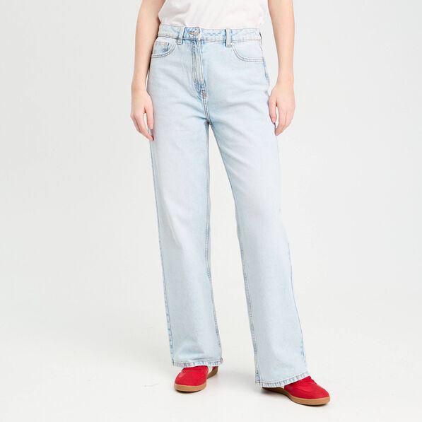 Jeans large 5 poches denim bleach femme
