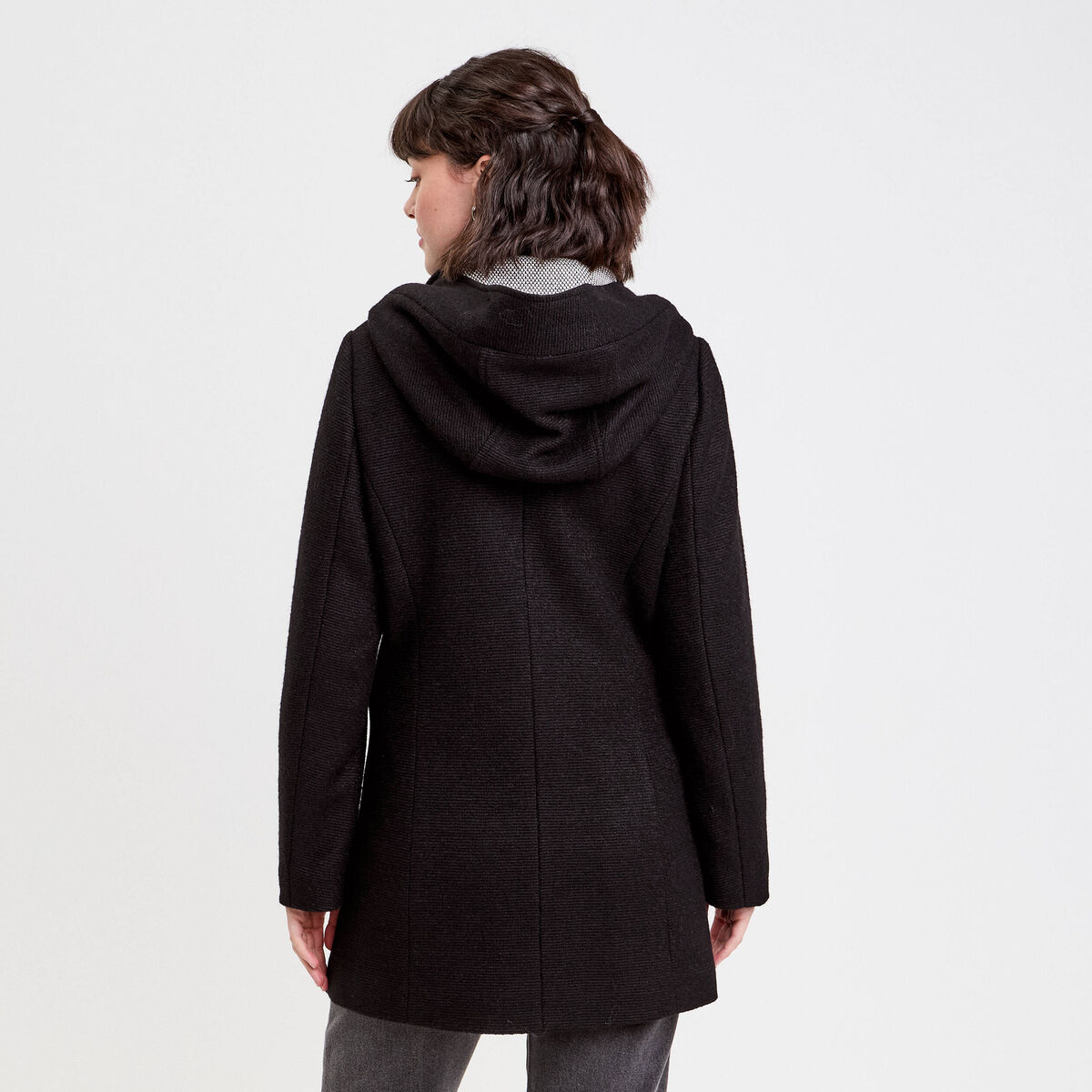 Manteau cintr&eacute; asym&eacute;trique noir femme