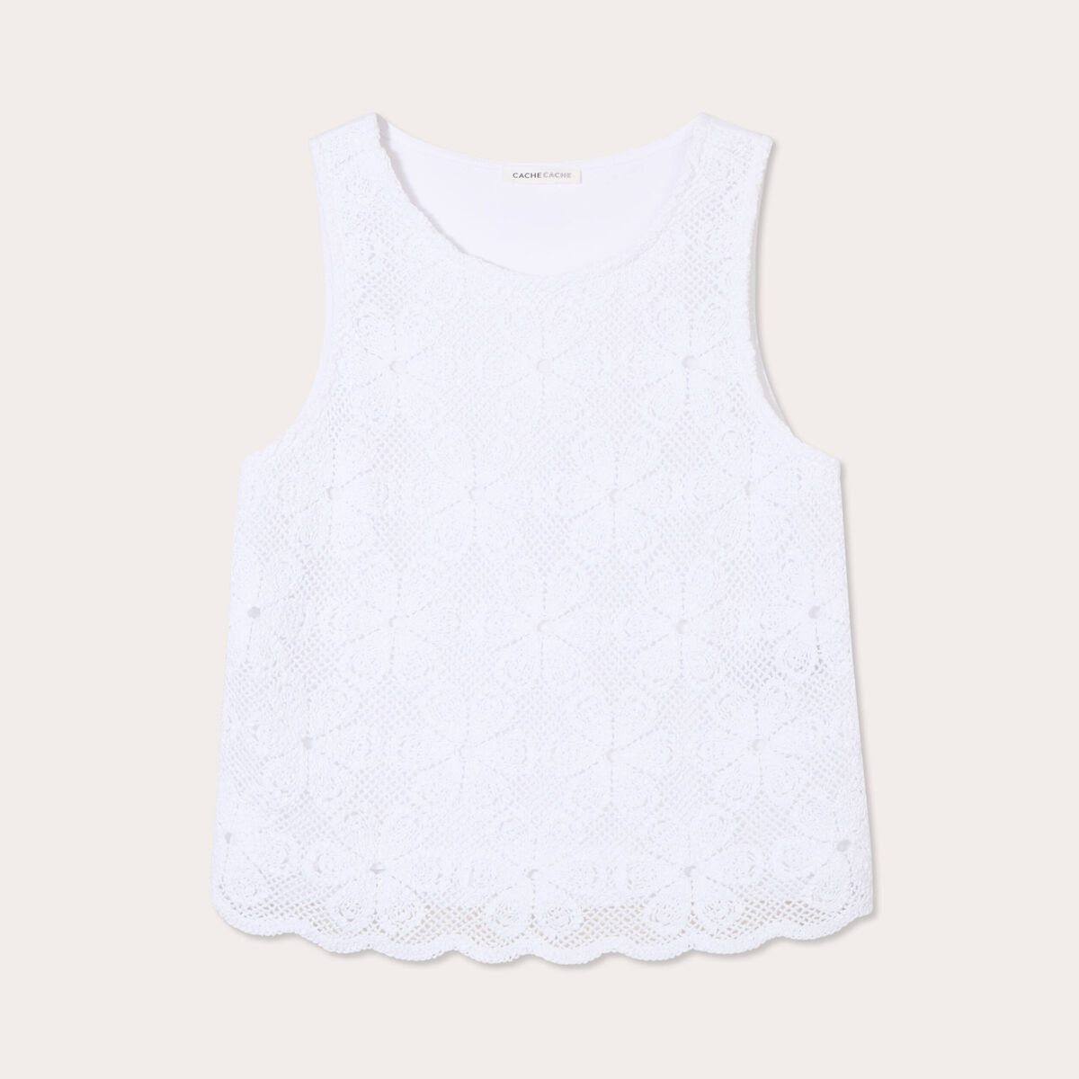 Débardeur dentelle macramé blanc femme
