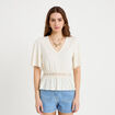 Blouse col v manches courtes ecru femme