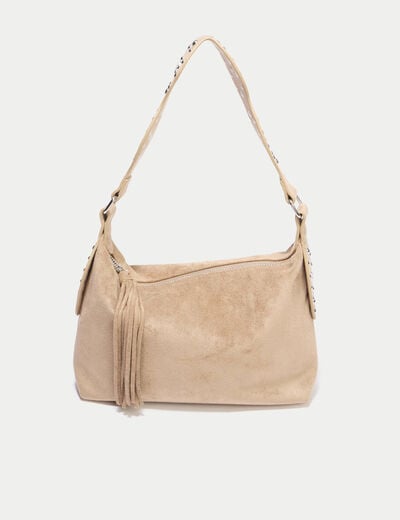 Sac port&eacute; &eacute;paule d&eacute;tails clout&eacute;s marron femme