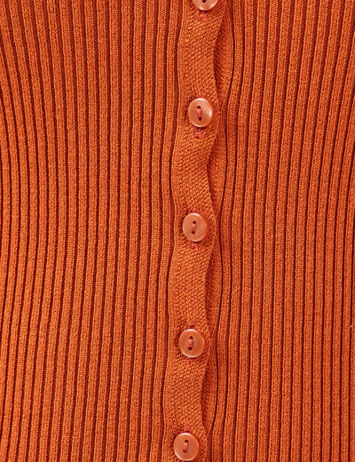 Gilet manches 3/4 boutonné marron cognac femme