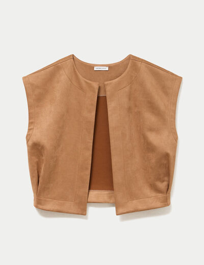 Veste sans manches col rond marron fonc&eacute; femme