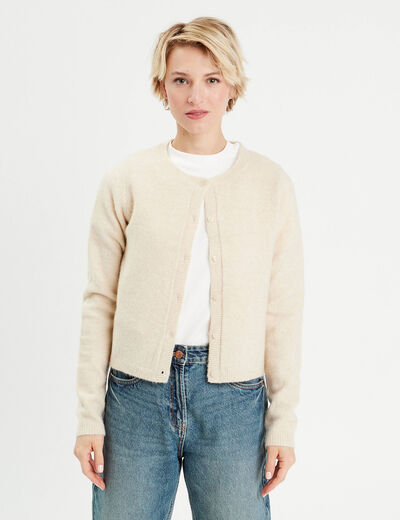 Gilet boutonné manches longues ecru femme