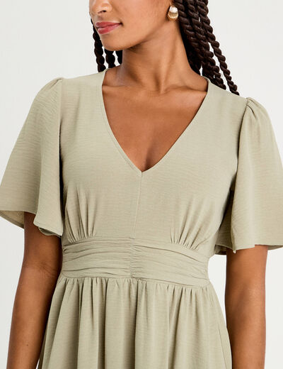 Robe longue évasée vert kaki femme