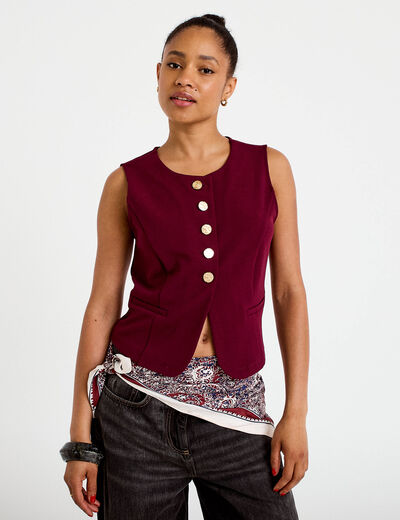 Gilet sans manches col rond bordeaux femme
