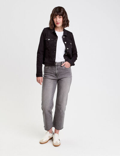 Veste droite boutonnée en jean noir femme