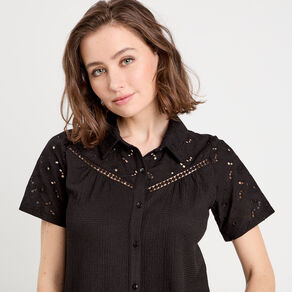 Chemise broderie anglaise noir femme