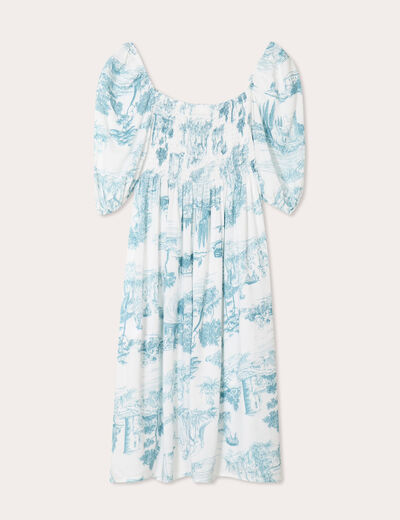 Robe midi évasée smockée ecru femme