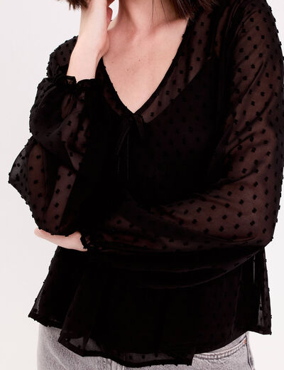 Blouse courte droite col v noir femme