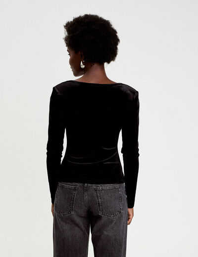 Top ajust&eacute; velours noir femme