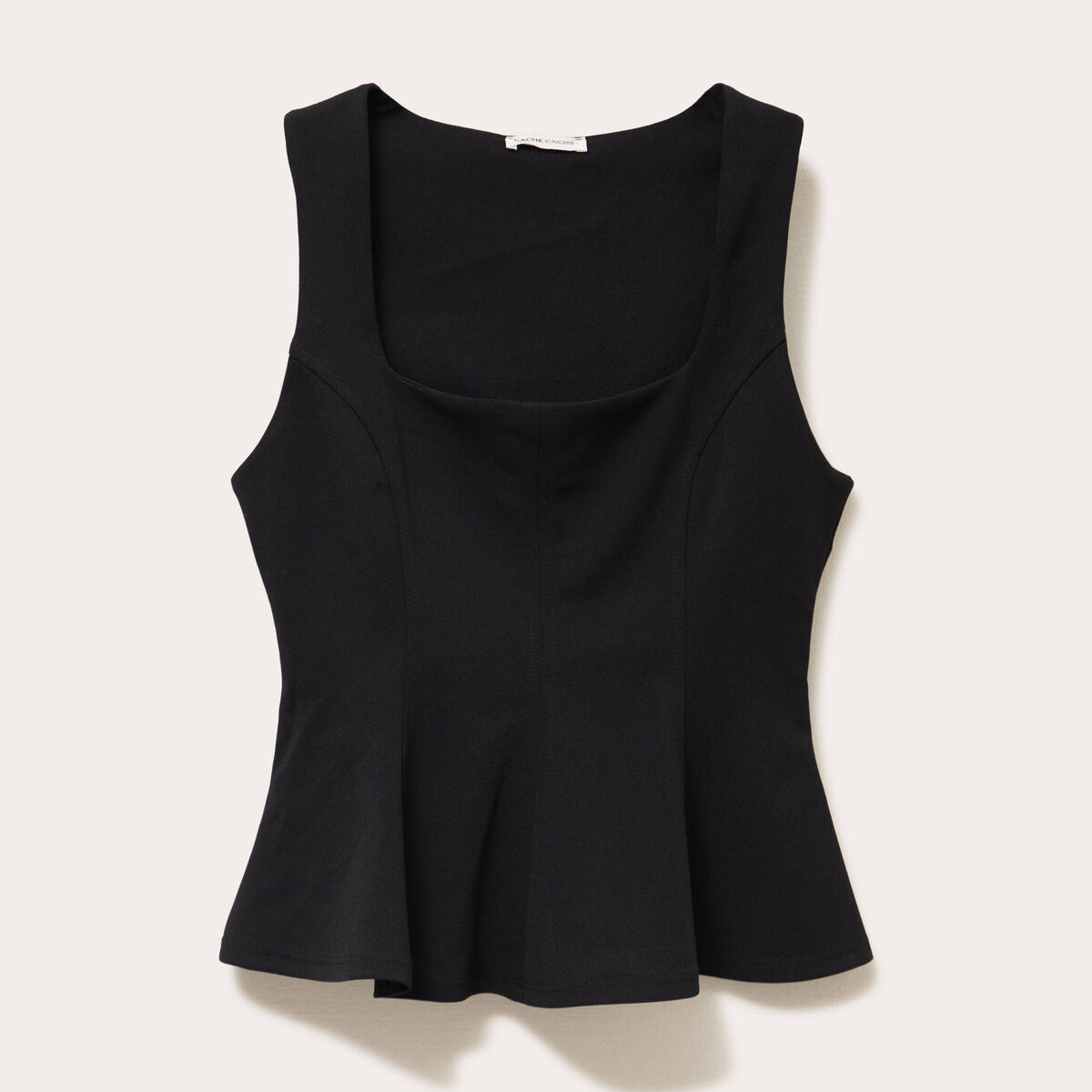 Top cintré col carré sans manches noir femme