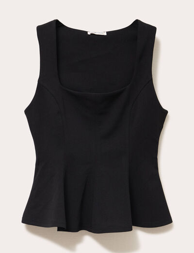 Top cintré col carré sans manches noir femme
