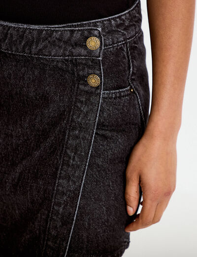 Jupe-short trap&egrave;ze en jean denim snow noir femme
