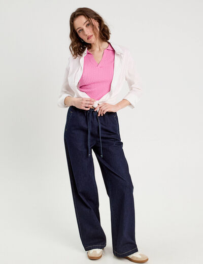 Top col polo manches courtes rose femme