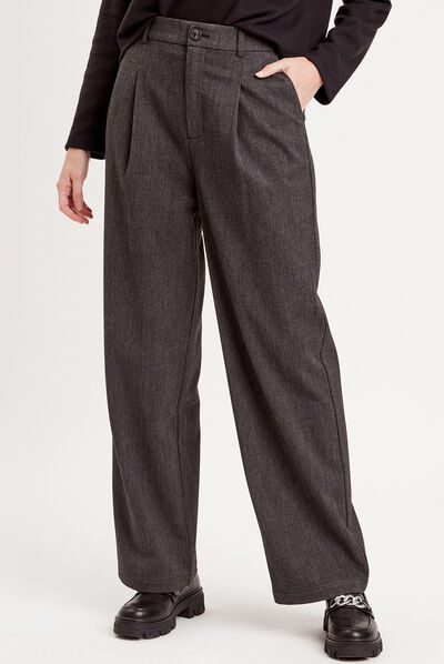 Pantalon large pinces gris foncé femme