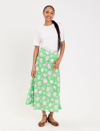 Jupe &eacute;vas&eacute;e longueur midi vert fluo femme