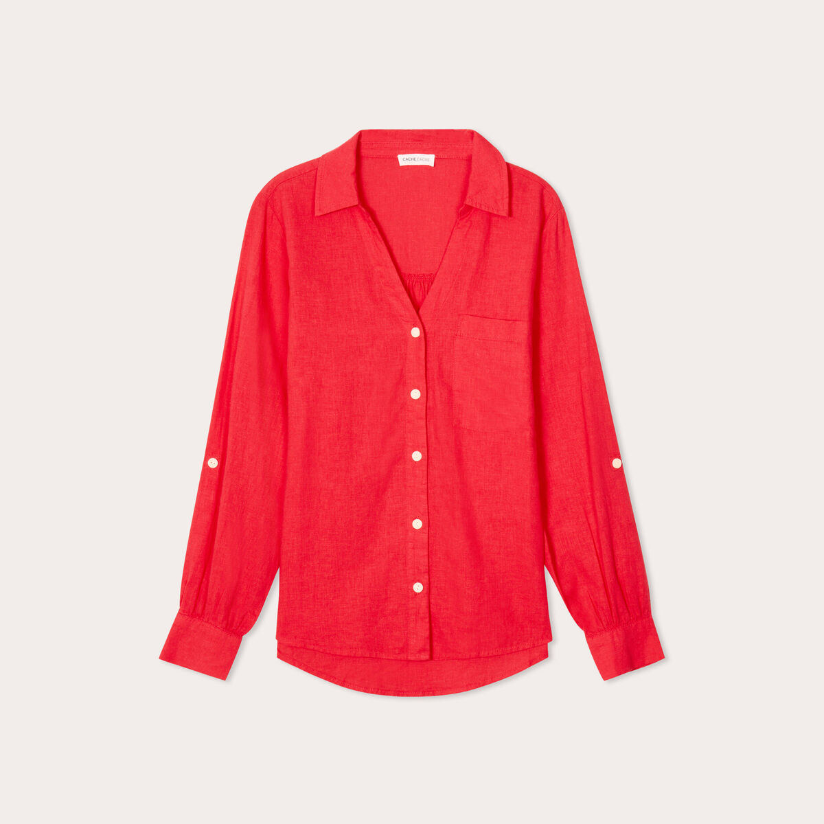 Chemise manches longues contenant du lin rouge femme