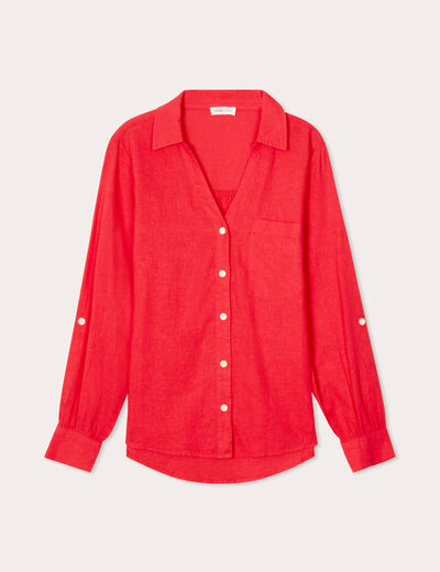 Chemise manches longues contenant du lin rouge femme