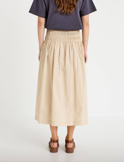 Jupon &eacute;vas&eacute; taille smock&eacute;e beige femme