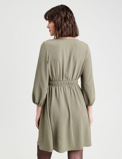 Robe évasée manches 3/4 vert kaki femme