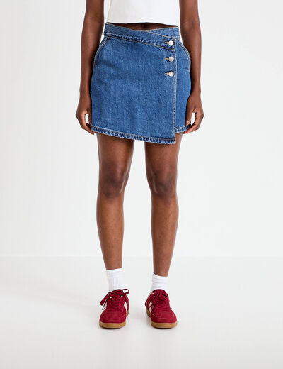 Jupe-short droite en jean denim stone femme