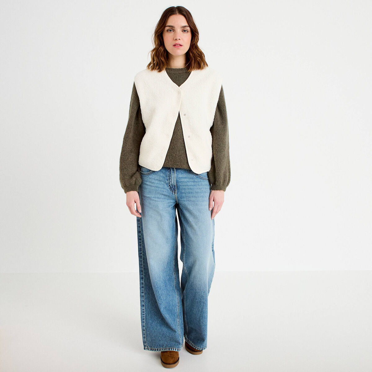 Gilet sans manches effet polaire ecru femme