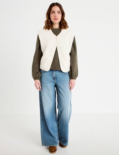 Gilet sans manches effet polaire ecru femme