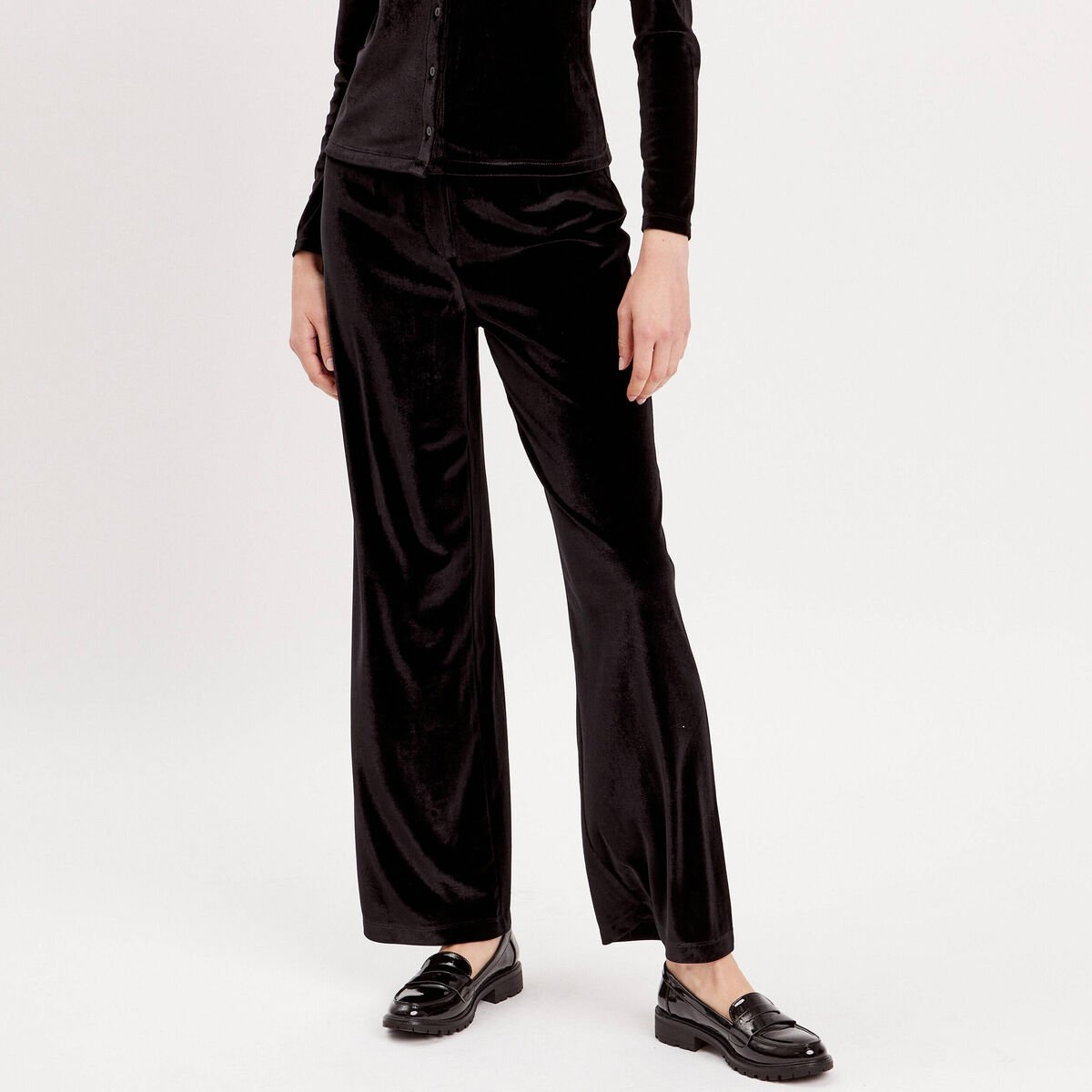 Pantalon city large velours noir femme