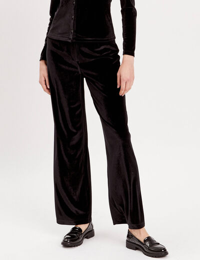Pantalon city large velours noir femme