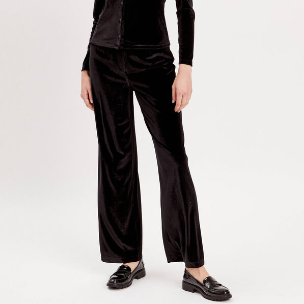 Pantalon city large velours noir femme