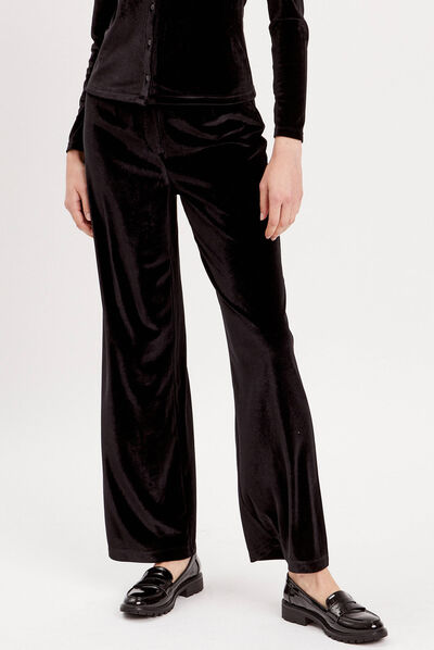 Pantalon city large velours noir femme