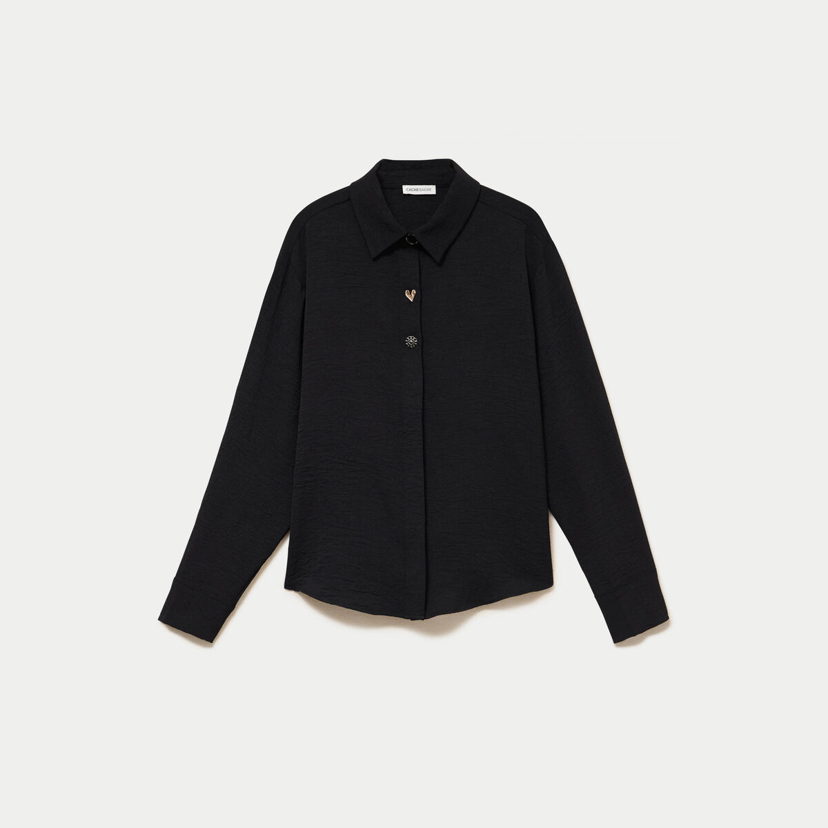 Chemise droite pliss&eacute;e manches longues noir femme