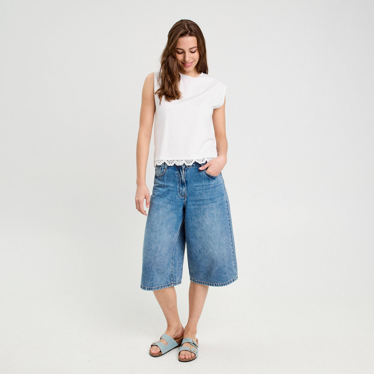 T-shirt sans manches blanc femme