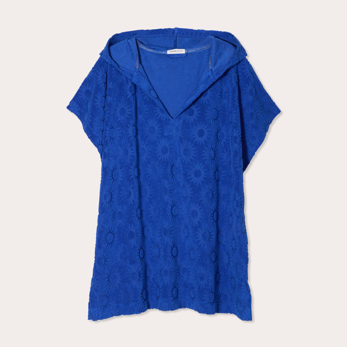 Poncho de plage capuche bleu electrique femme