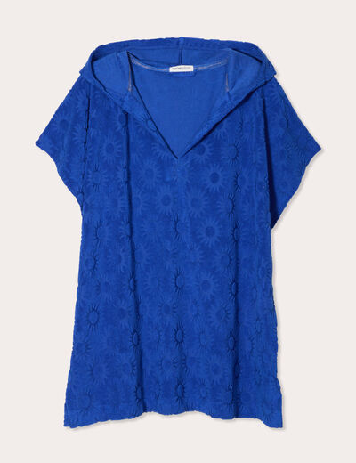Poncho de plage capuche bleu electrique femme