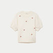 Pull col rond manches courtes brod&eacute; ecru femme