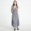 Robe longue &eacute;vas&eacute;e col v manches courtes bleu femme