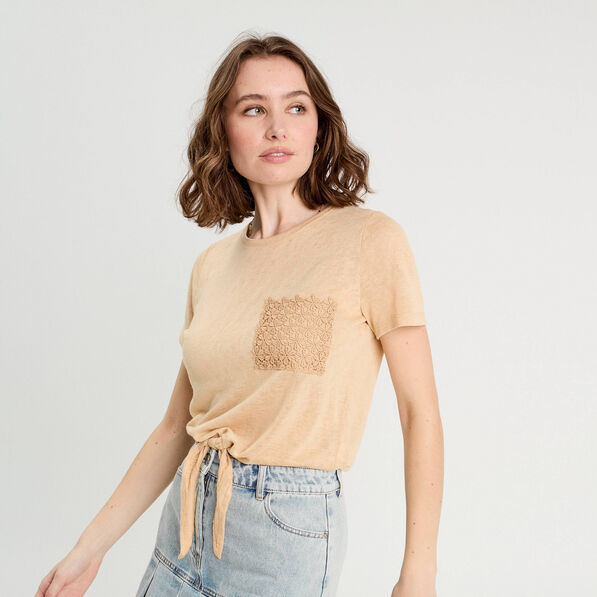 t shirt detail noeud sable femme T-shirt détail noeud sable femme