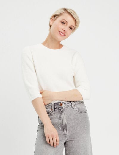 Pull manches 3/4 ecru femme