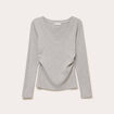 Top ajust&eacute; col v manches longues gris clair femme