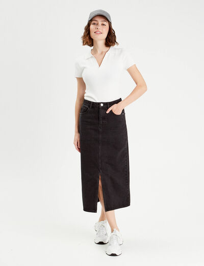 Jupe midi droite en jean noir femme