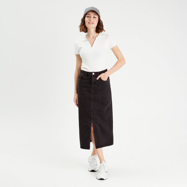 jupe midi droite en jean noir femme Jupe midi droite en jean noir femme