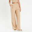 Pantalon large boutons beige femme