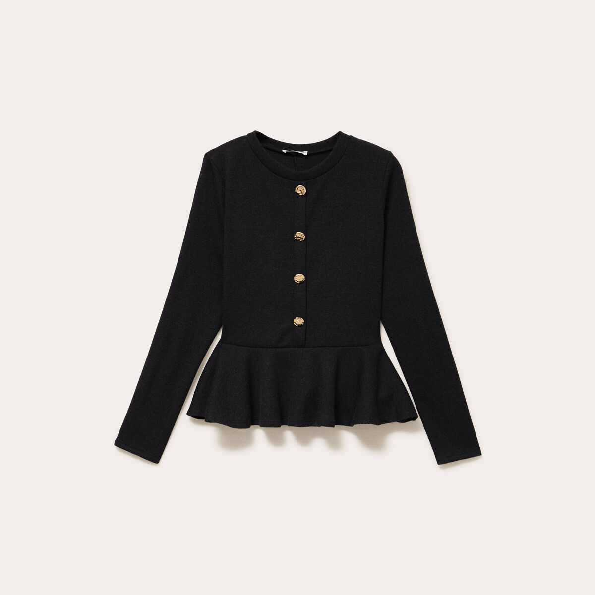 Pull p&eacute;plum avec boutons noir femme