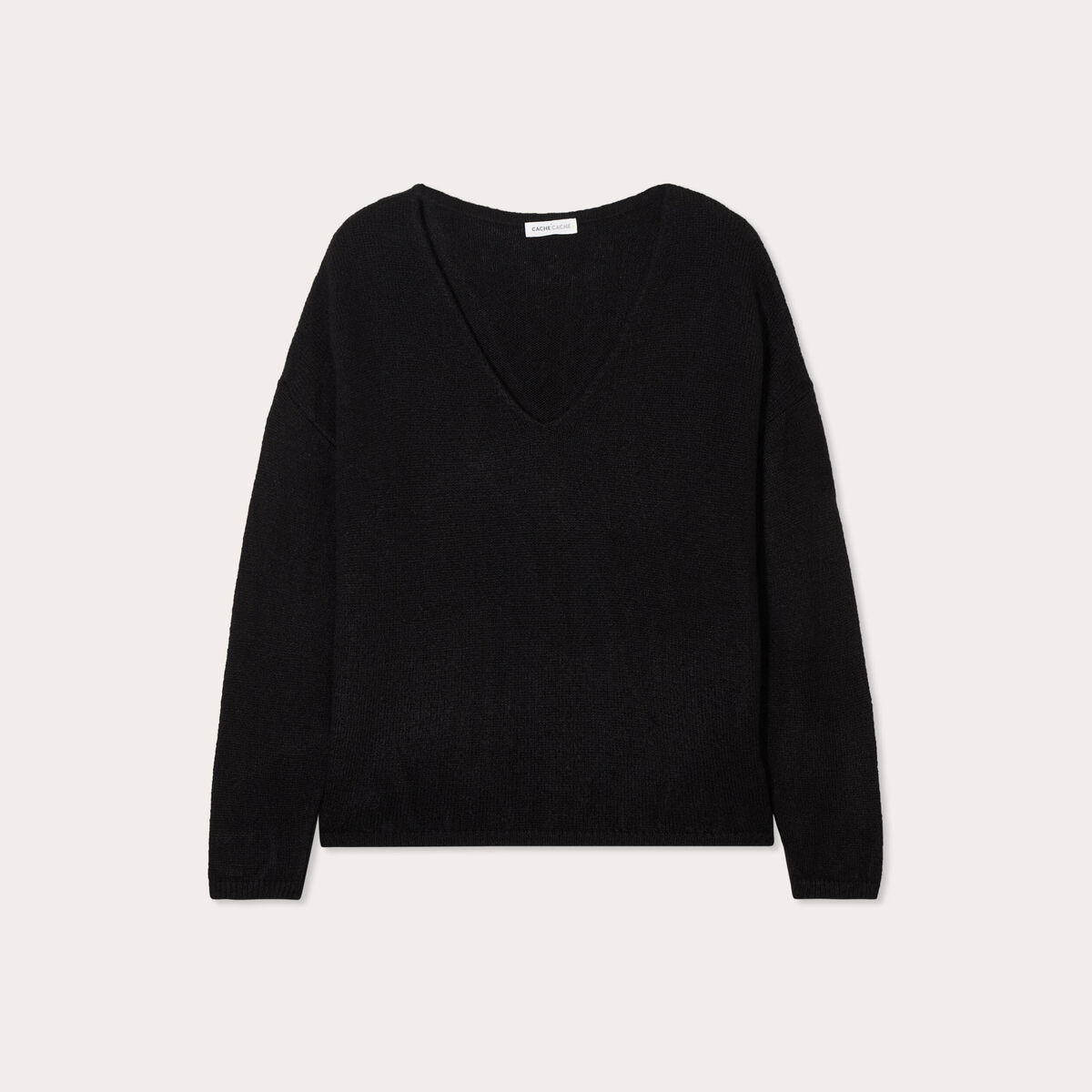 Pull manches longues col en V noir femme