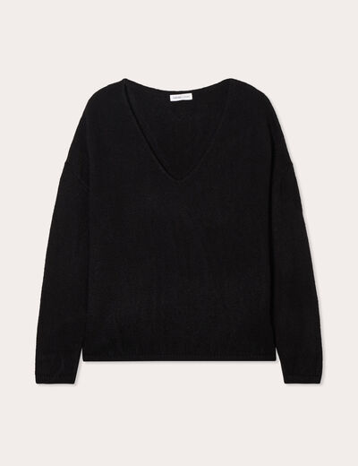Pull manches longues col en V noir femme