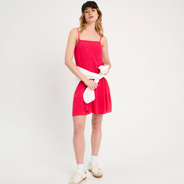 Robe évasée bretelles fines rose framboise femme